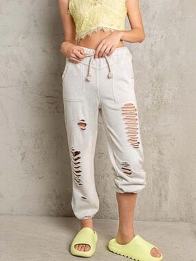 POL Distressed Terry Jogger Pants